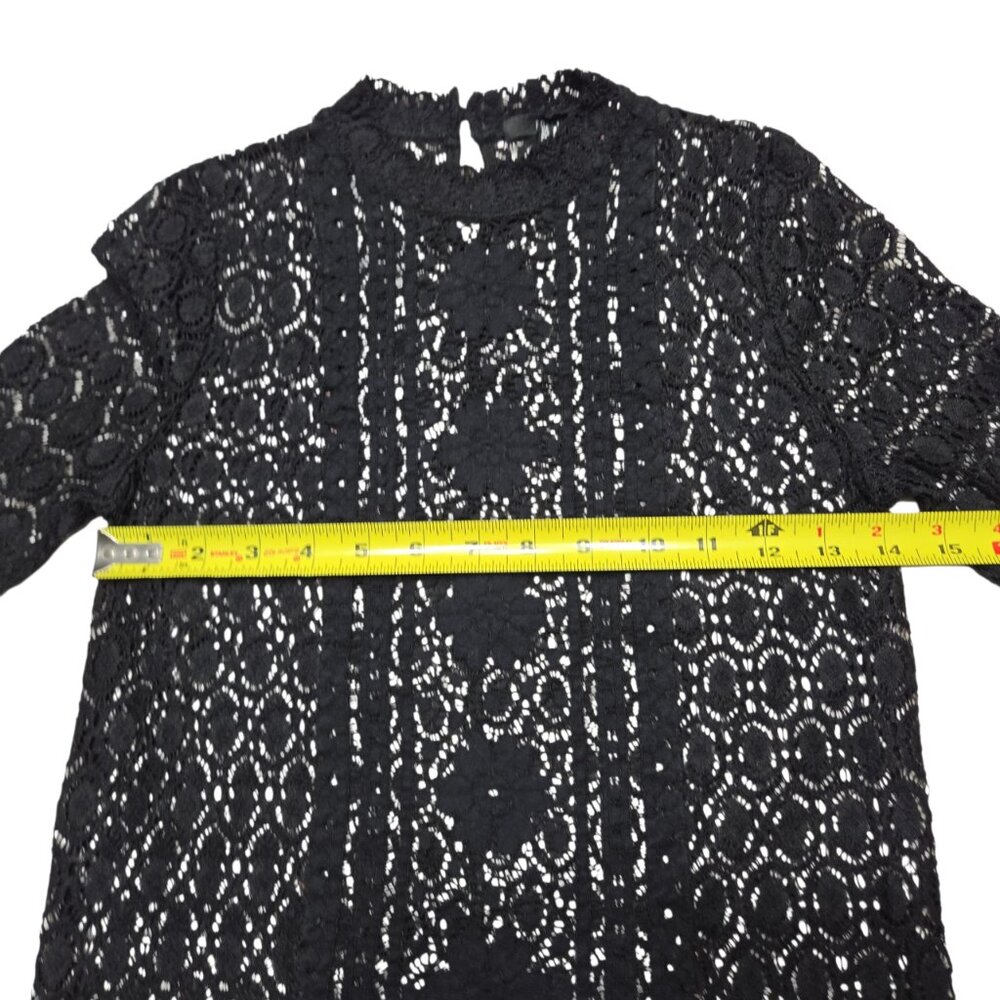 Forever 21 Lace Blouse Womens Small Black Mock Neck Sheer Gothic Romantic Top - Picture 2 of 13